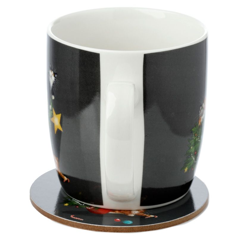 Kim Haskins Weihnachtsbaum Katze Tasse & Untersetzer Set aus Porzellan 300ml