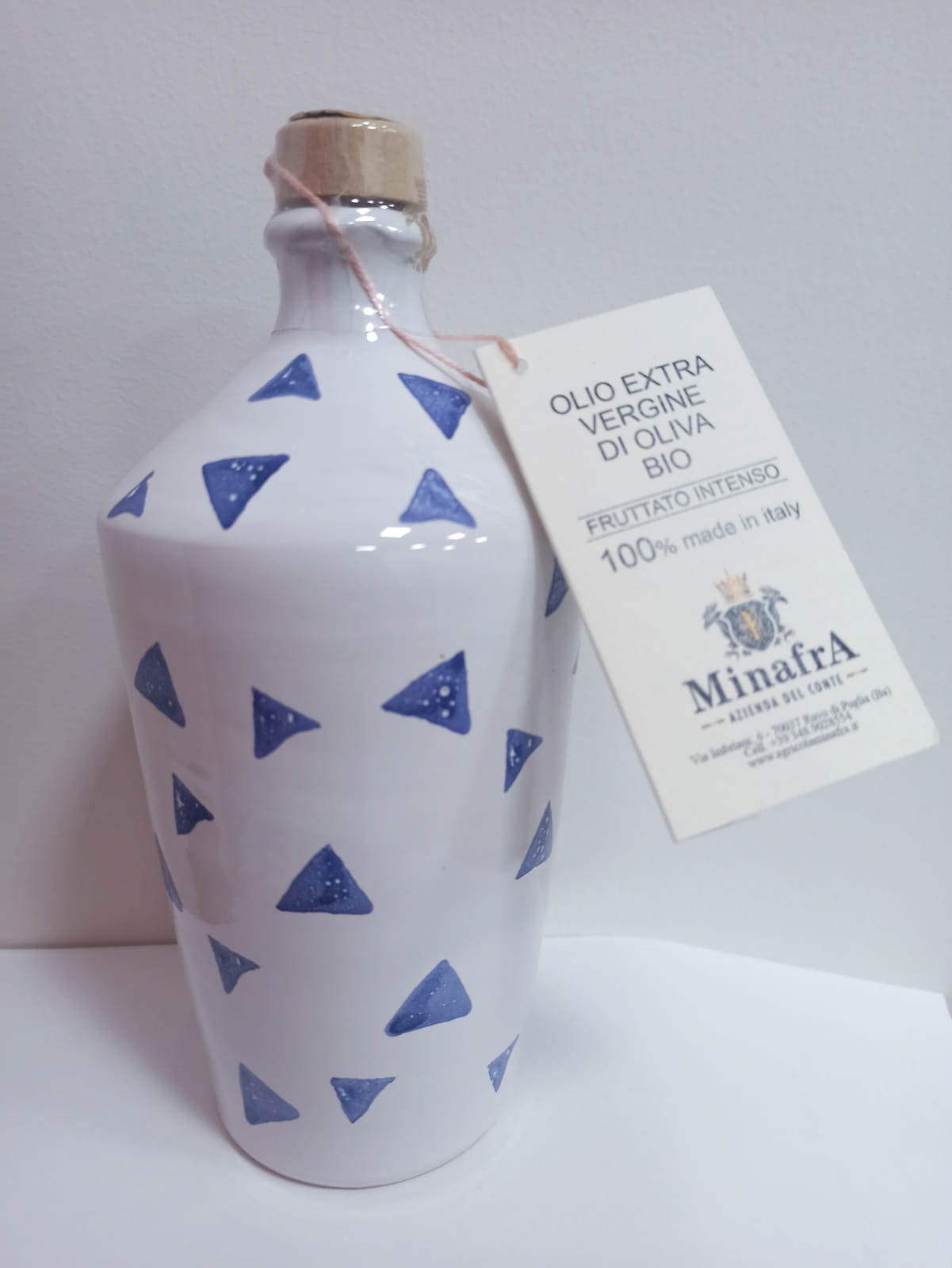 Minafra Olio di Oliva Biologico extra vergine Bottiglia in ceramica blu 500ml