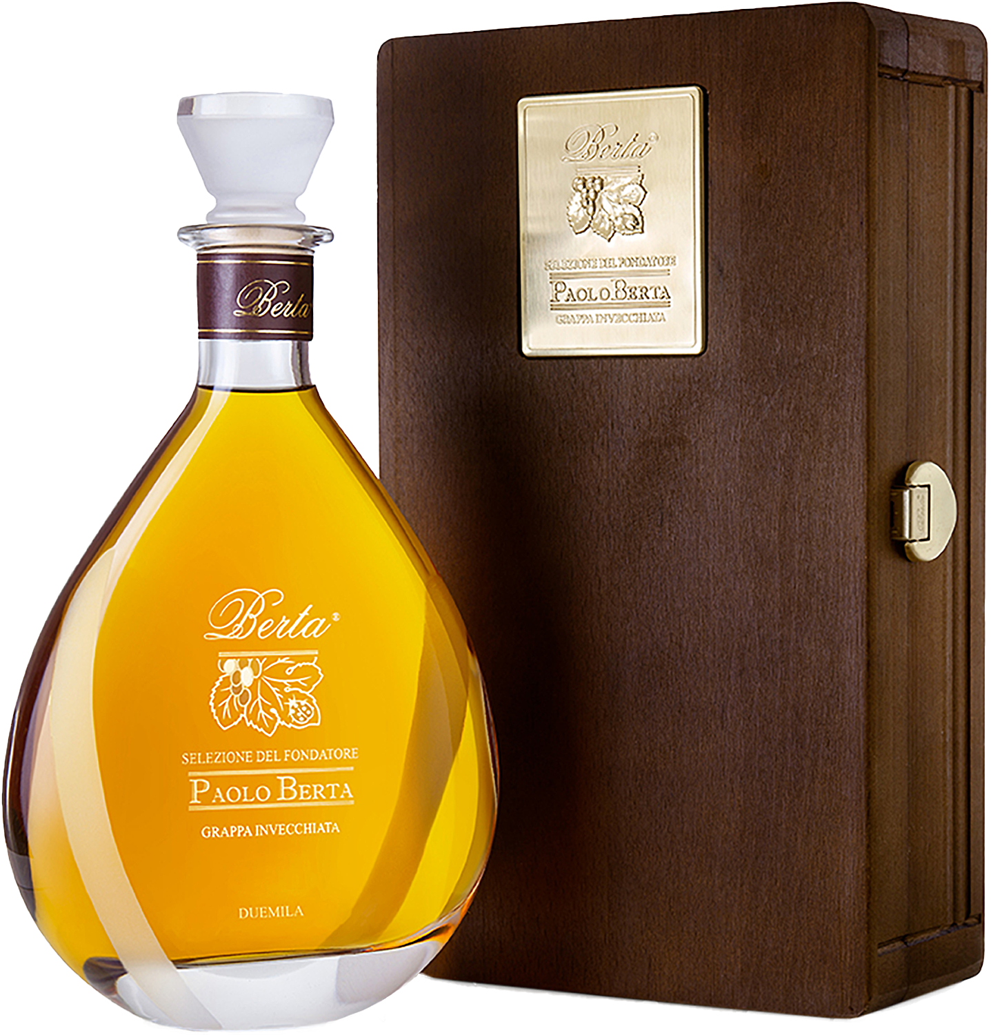 Berta Grappa Paolo Berta Riserva del Fondatore 2001 in Holzkiste