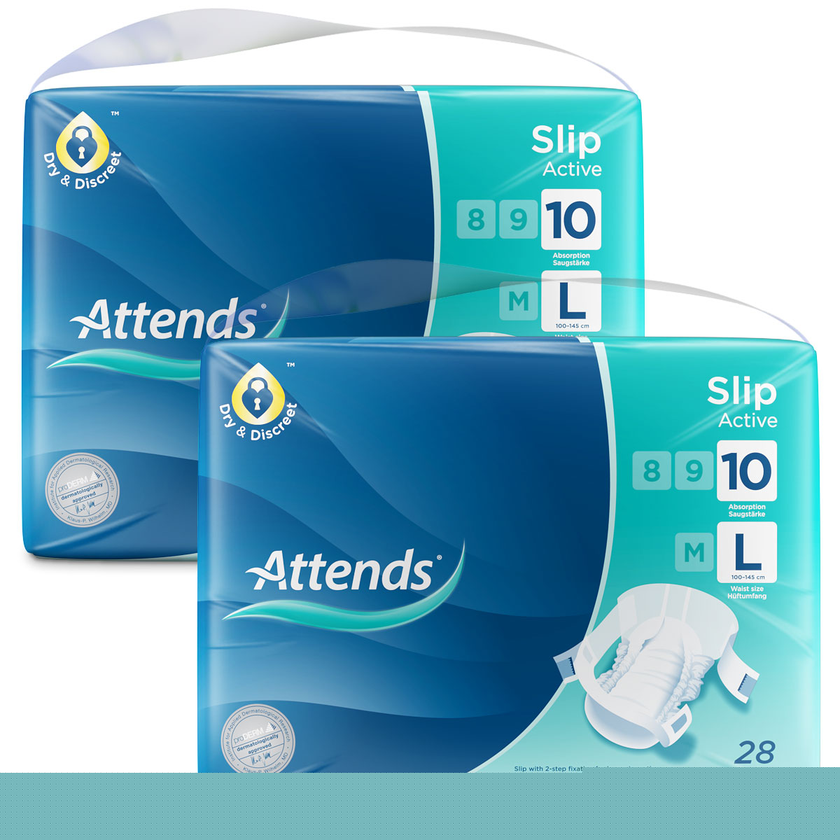 ATTENDS Slip Active 10 - Large (L) Inkontinenzwindeln 56 (2x28) Stück
