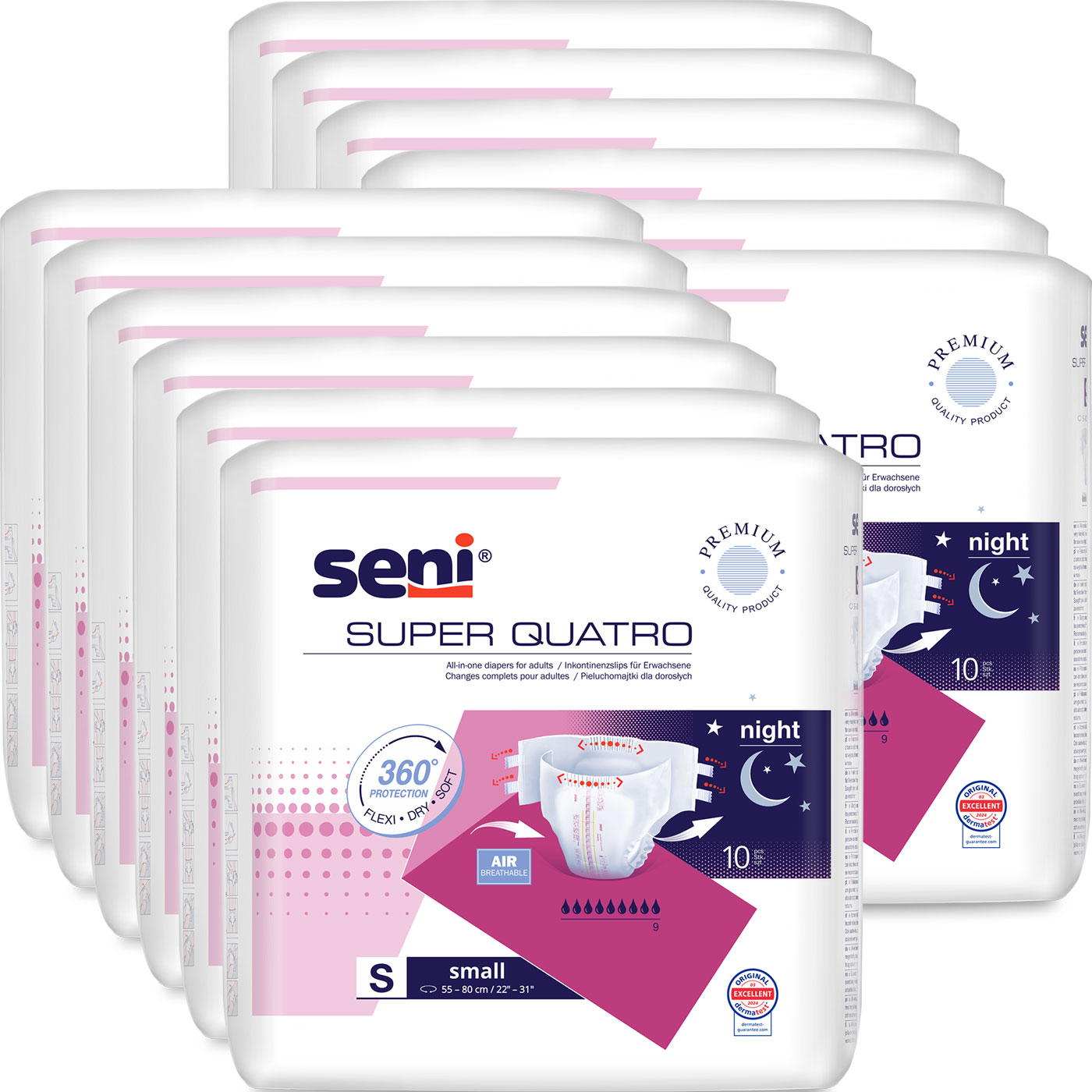 SENI Super QUATRO - Inkontinenzwindeln - Gr. 1 SMALL (12x10 St.)