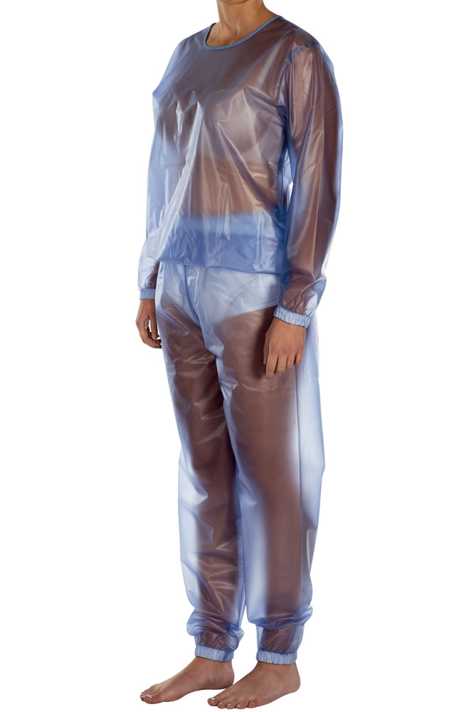 Suprima PVC-Schlafanzug, Pyjama Oberteil und Hose - No. 9612 L blau transparent