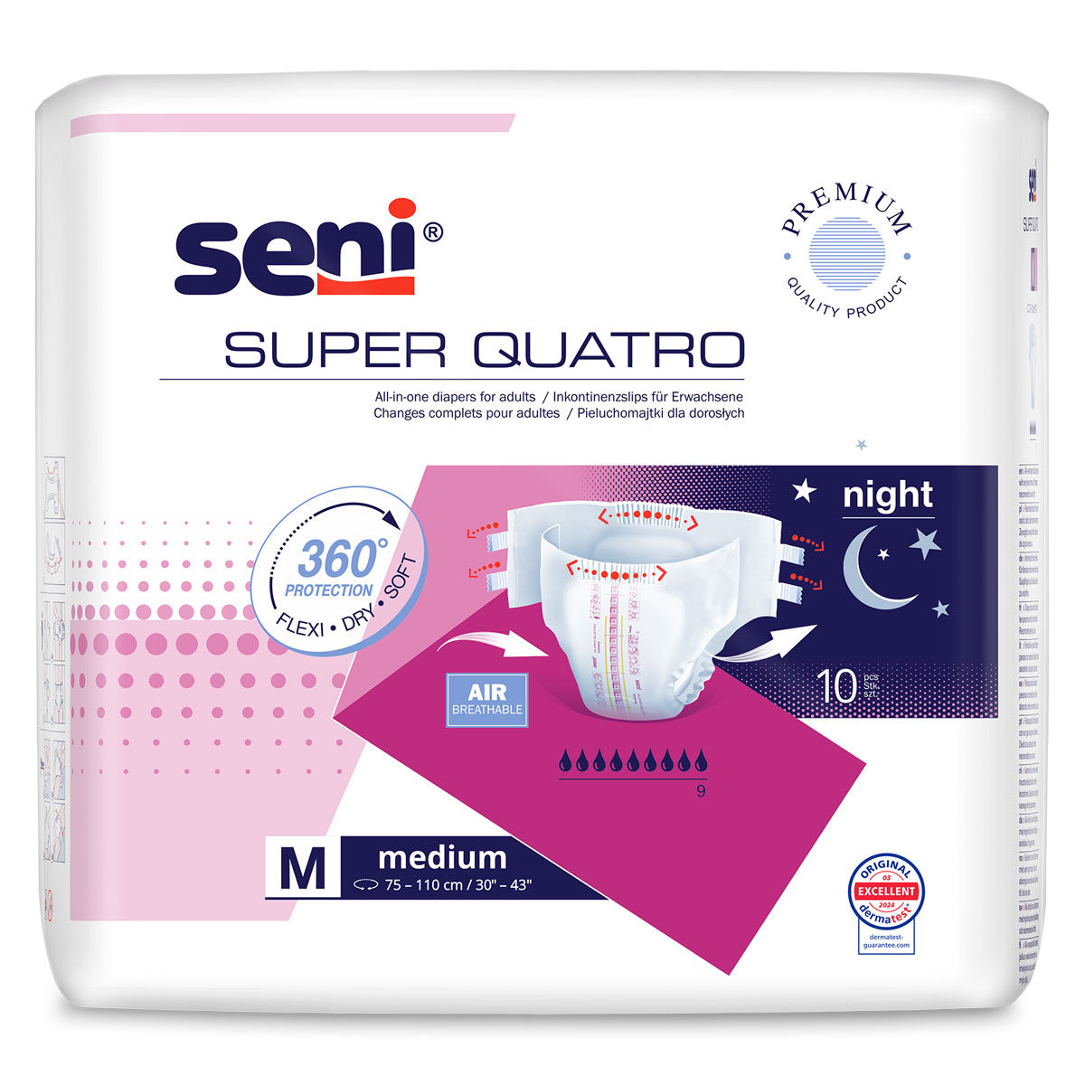 SENI Super QUATRO - Inkontinenzwindeln - Gr. 2 MEDIUM (6x10 St.)