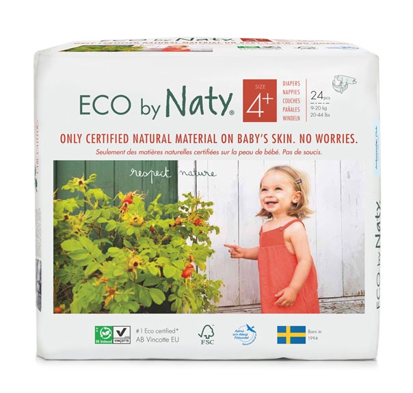 Eco by NATY - Ökowindeln Größe 4+ Maxi Plus 9-20 Kg, 6x24 St. Jumbopack