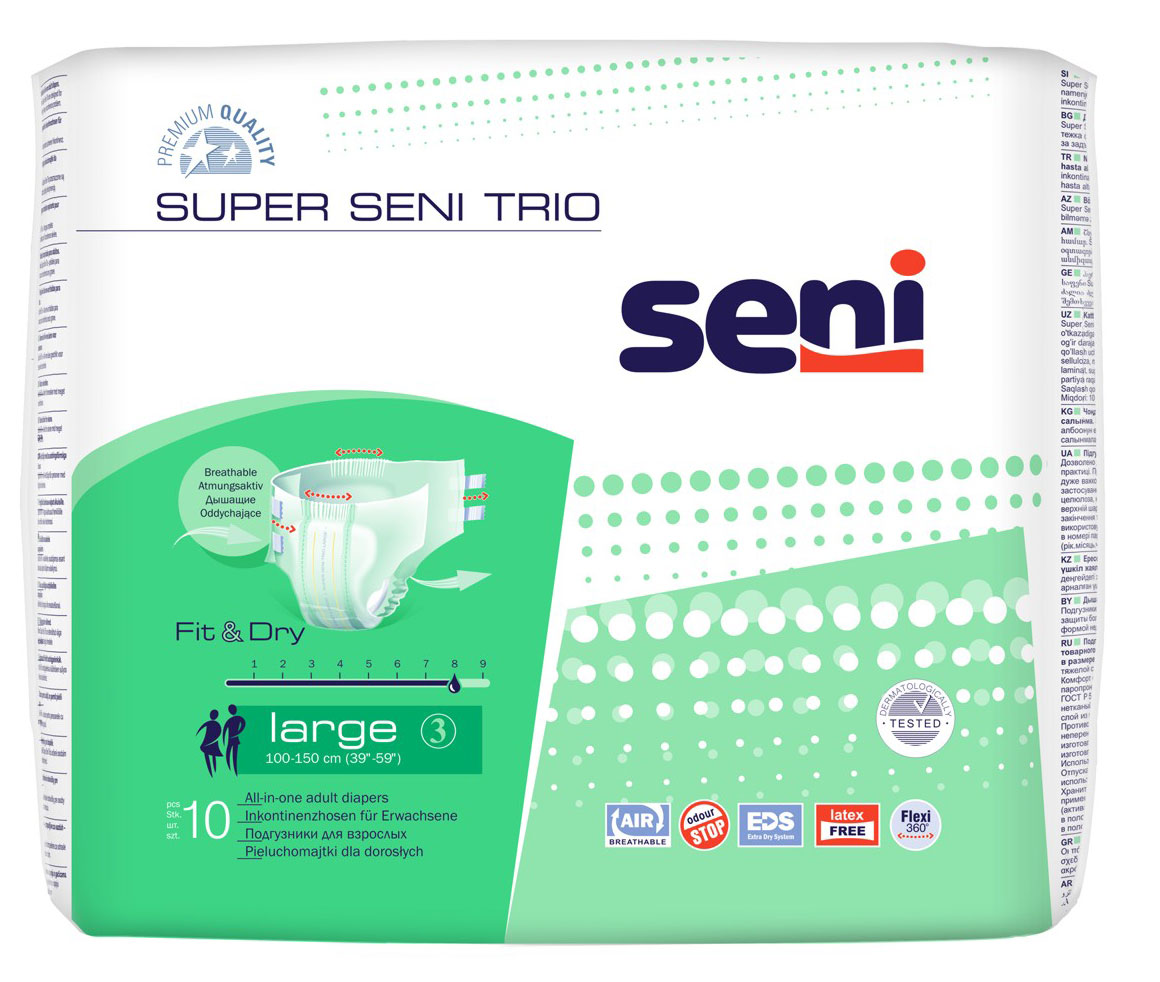 Super Seni (TRIO) - Inkontinenzwindeln - Gr. 3 - LARGE 60 (6x10 Stück)
