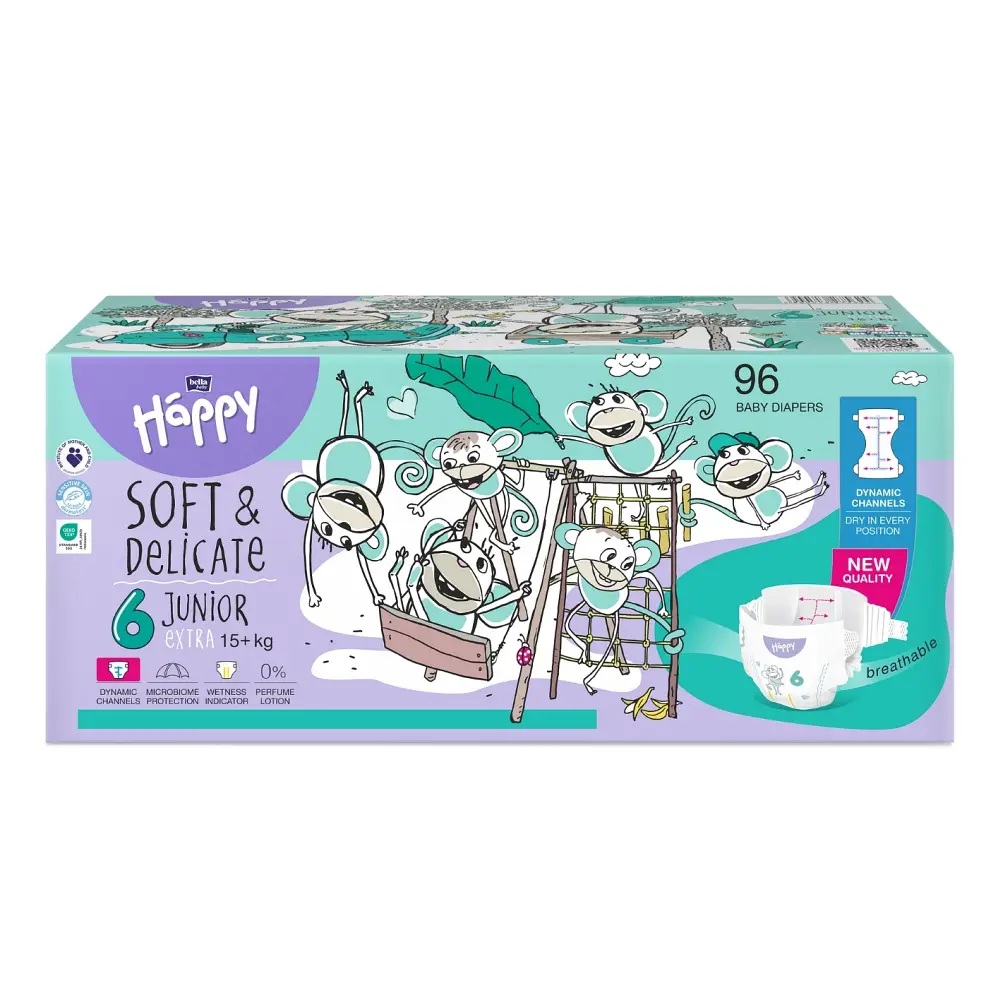 Bella Happy Soft & Delicate Windel BOX - JUNIOR EXTRA Gr. 6 (15+ kg) - 96 Stück