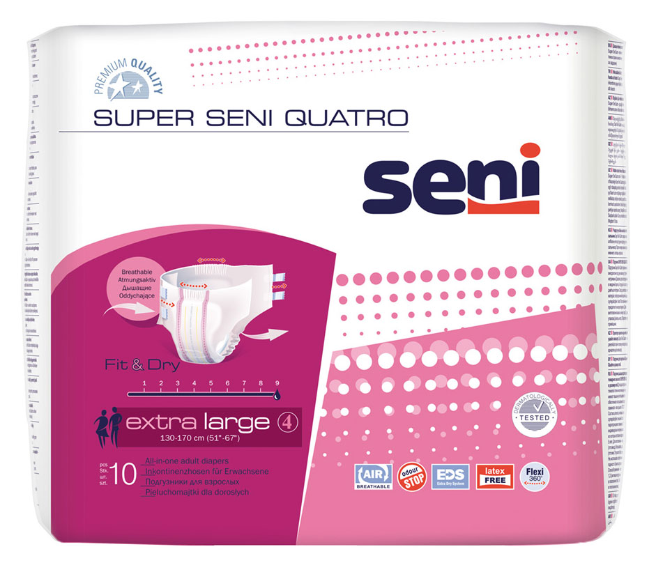 Super Seni (QUATRO) - Inkontinenzwindeln - Gr. 4 Extra LARGE (10 St Einzelpack)