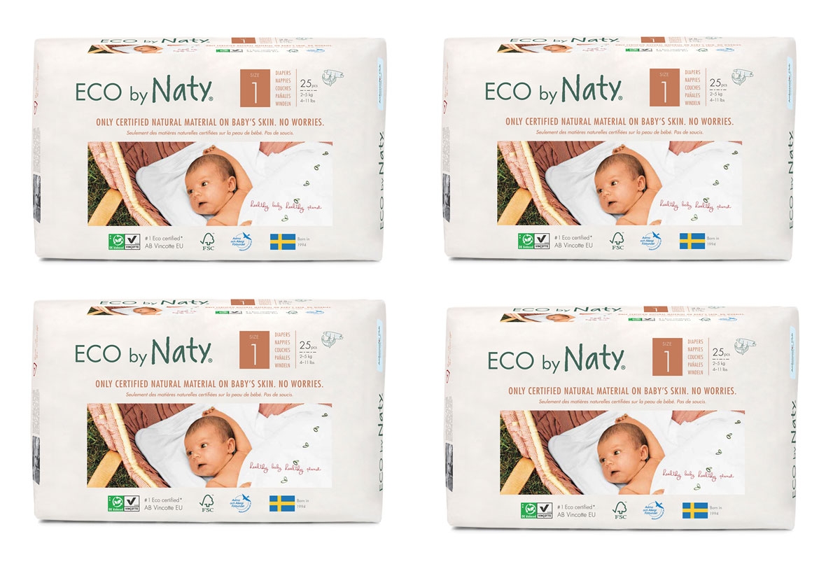 Eco by NATY - Ökowindeln Größe 1 Newborn 2-5 Kg, 4x25 St. Jumbopack