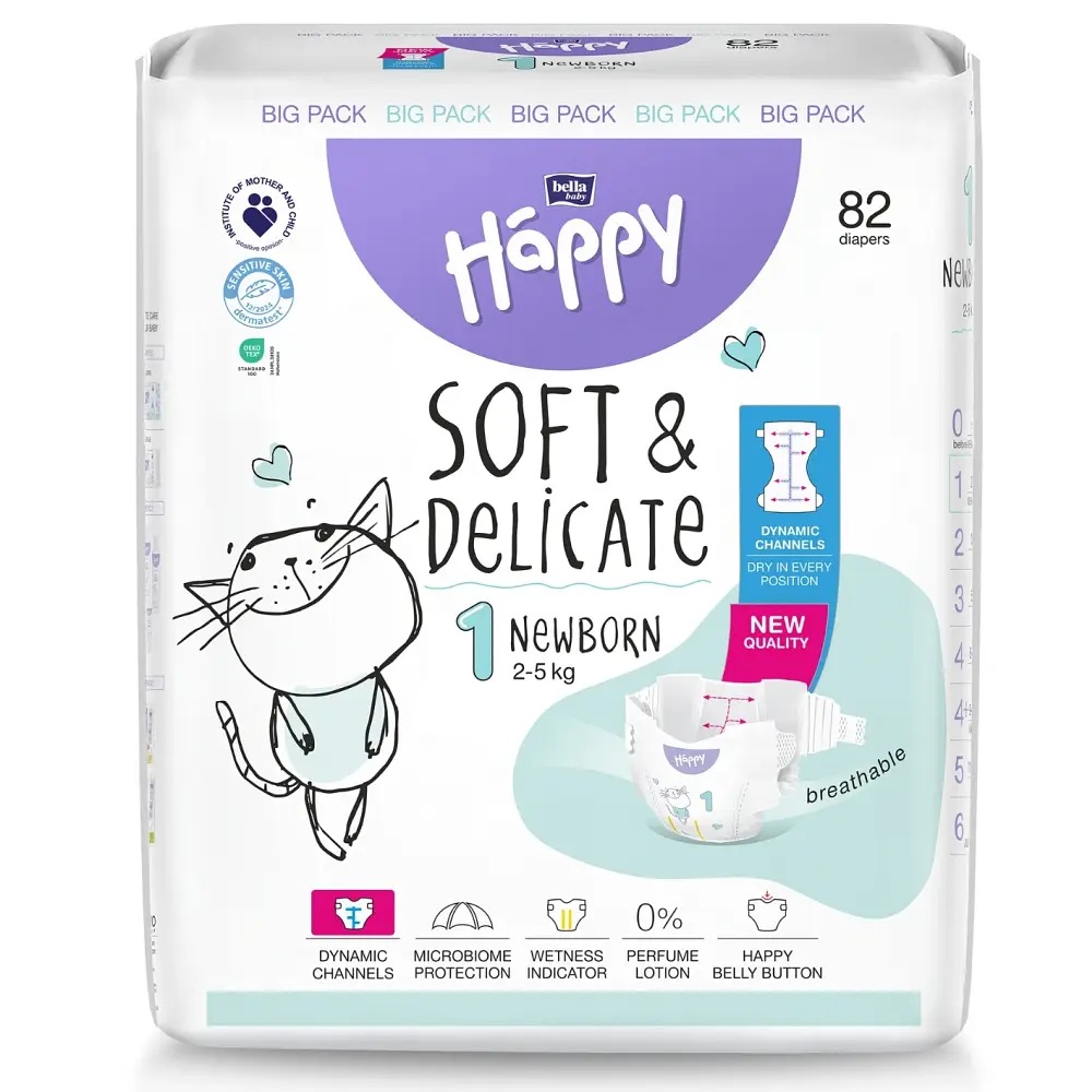 Bella Happy Soft & Delikate Gr. 1 - Babywindeln Newborn 2-5 kg 492 (6x82) Stück BIGpack Bella Happy Soft & Delikate Gr. 1 - Babywindeln Newborn 2-5 kg 492 (6x82) Stück BIGpack