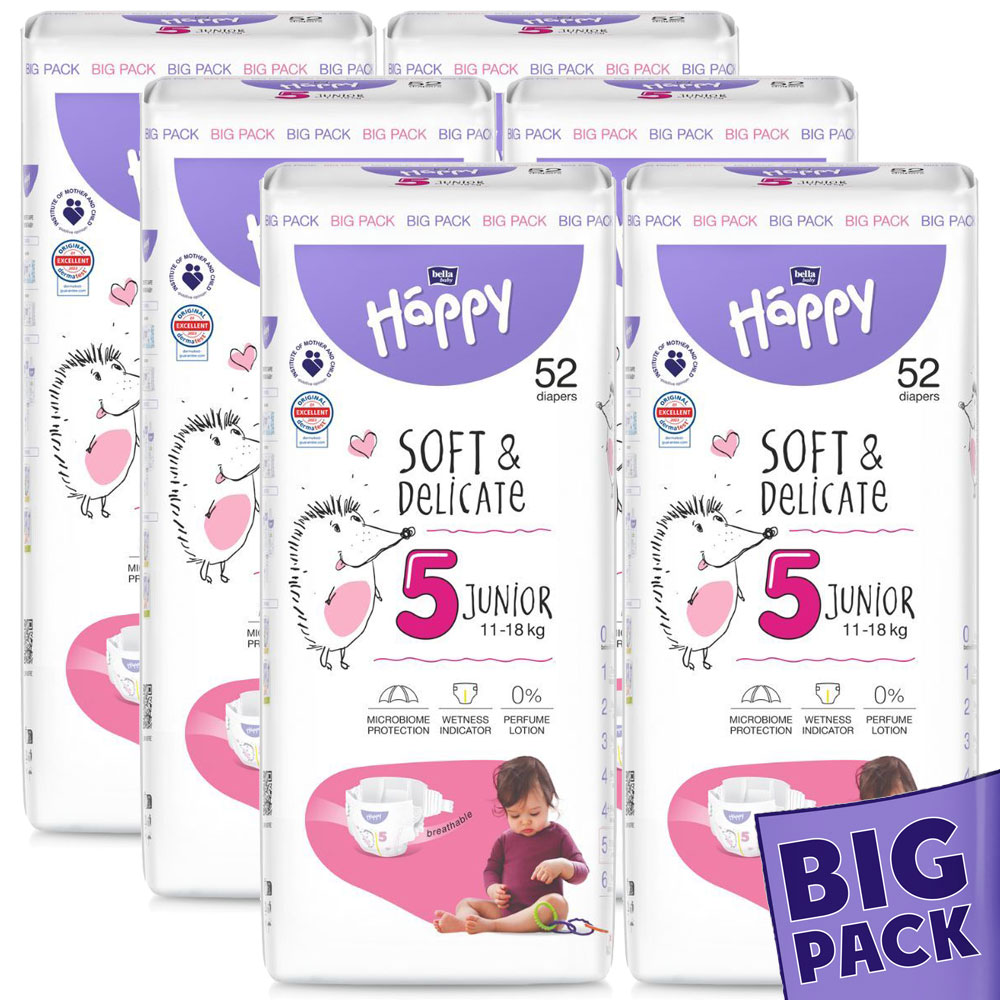 Bella Happy Soft & Delikate Gr. 5 - Kinderwindeln Junior 11-18 kg 312 (6x52) Stück BIGpack