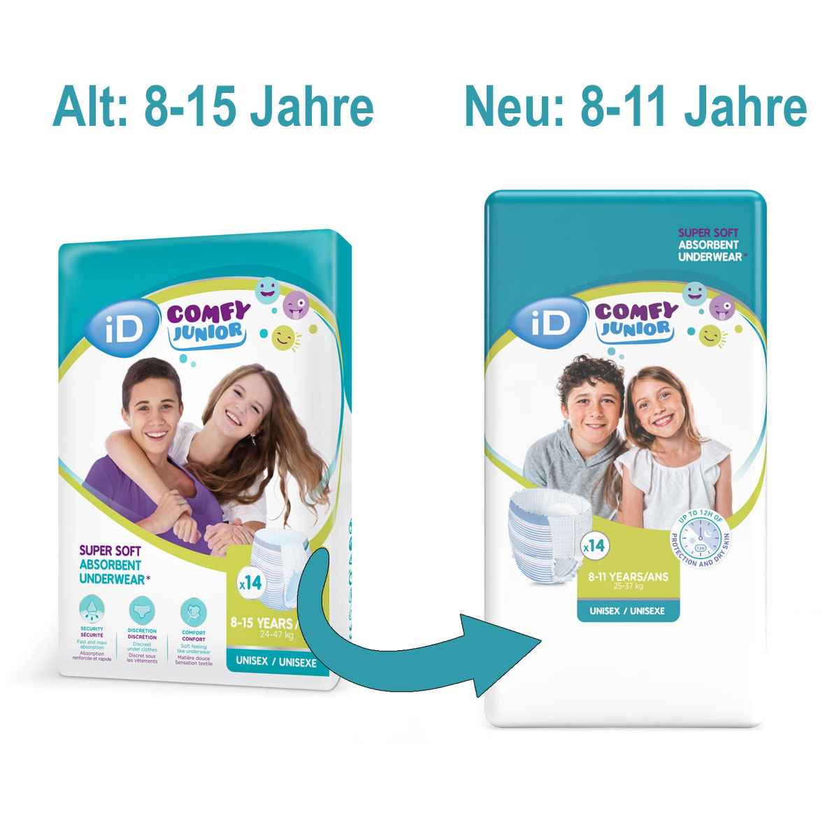 iD Comfy Junior Pants - für Kinder & Jugendliche von 8-11 Jahren - 14 Stück Pack