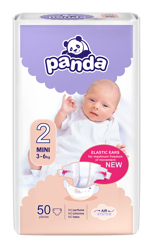 Panda Babywindeln Gr. 2 Mini 3-6 kg - 50 Stück Pack
