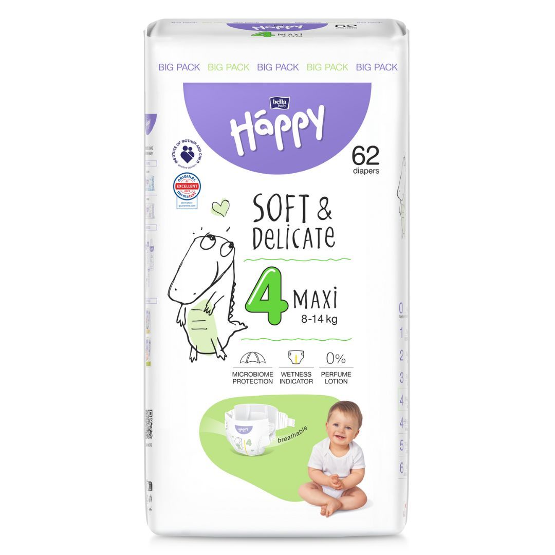 Bella Happy Soft & Delikate Gr. 4 - Babywindeln Maxi 8-14 kg 310 (5x62) Stück BIGpack