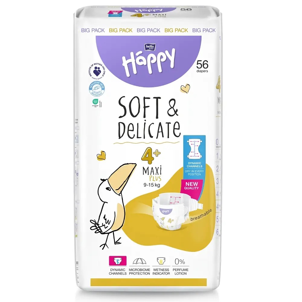 Bella Happy Soft & Delikate Gr. 4+ - Babywindeln Maxi PLUS 9-15 kg 168 (3x56) Stück BIGpack Bella Happy Soft & Delikate Gr. 4+ - Babywindeln Maxi PLUS 9-15 kg 168 (3x56) Stück BIGpack