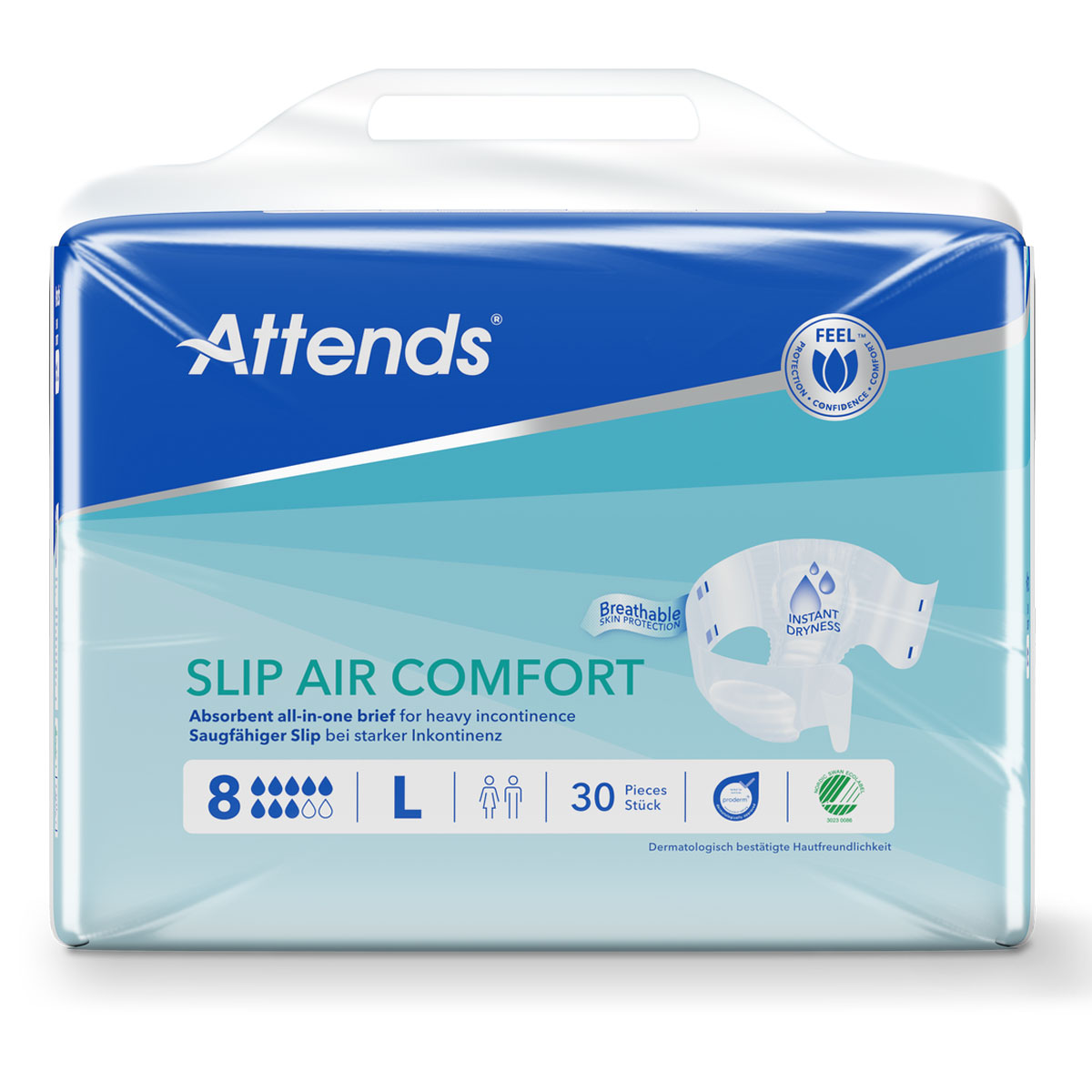 ATTENDS Slip AIR Comfort 8 - Large (L), Inkontinenzwindeln, 120 (4x30) Stück