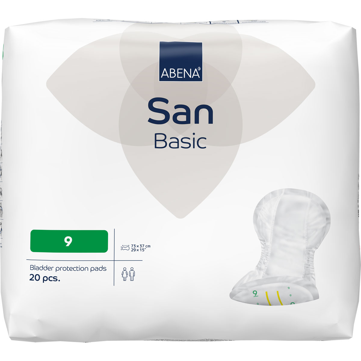 ABENA San Basic 9 - Inkontinenz-Vorlagen - Saugkraft: 2.200ml - 4x20 St. Karton ABENA San Basic 9 - Inkontinenz-Vorlagen - Saugkraft: 2.200ml - 20 Stück Pack