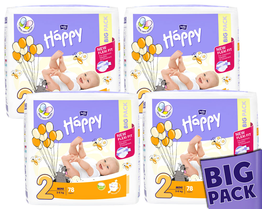 Bella Happy COMFORT Gr. 2 Babywindeln Mini 3-6 kg 312 (4x78) Stück BIGpack