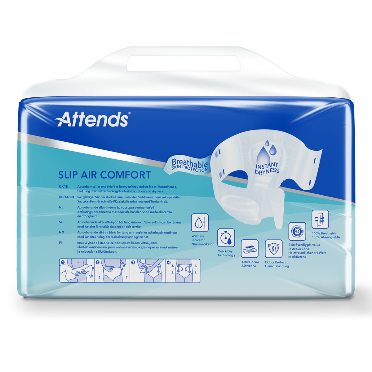 ATTENDS Slip AIR Comfort 9 - Medium (M), Inkontinenzwindeln, 112 (4x28) Stück