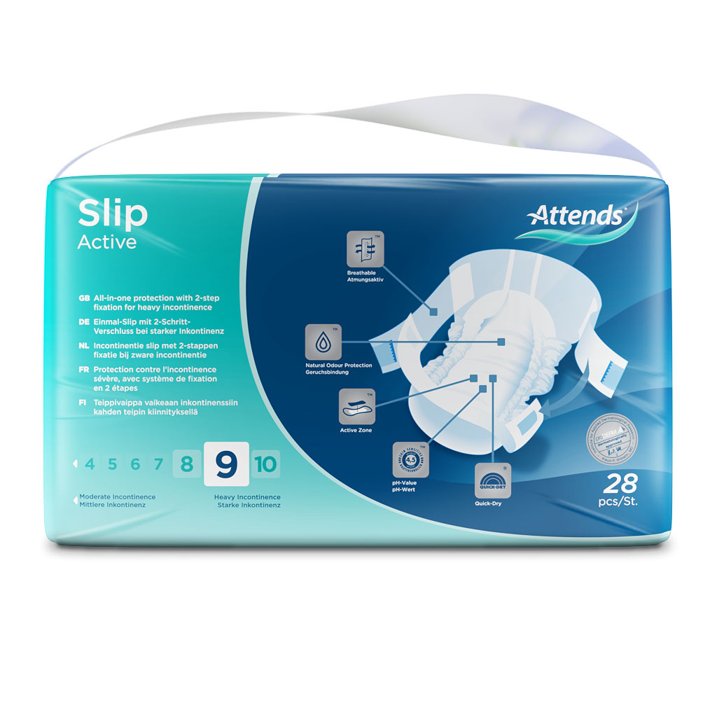 ATTENDS Slip Active 9 - Medium (M) Inkontinenzwindeln 112 (4x28) Stück ATTENDS Slip Active 9 - Medium (M) Inkontinenzwindeln 112 (4x28) Stück