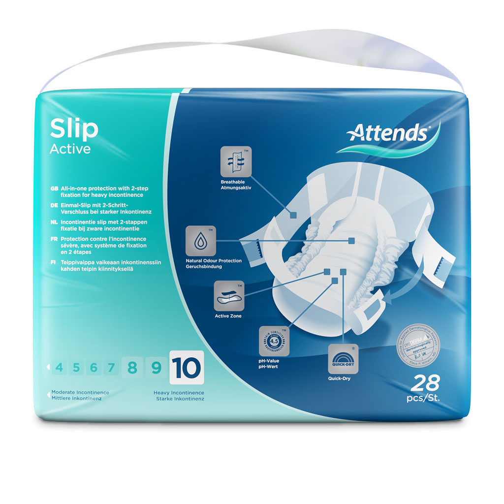 ATTENDS Slip Active 10 - Large (L) Inkontinenzwindeln 56 (2x28) Stück ATTENDS Slip Active 10 - Large (L) Inkontinenzwindeln 56 (2x28) Stück
