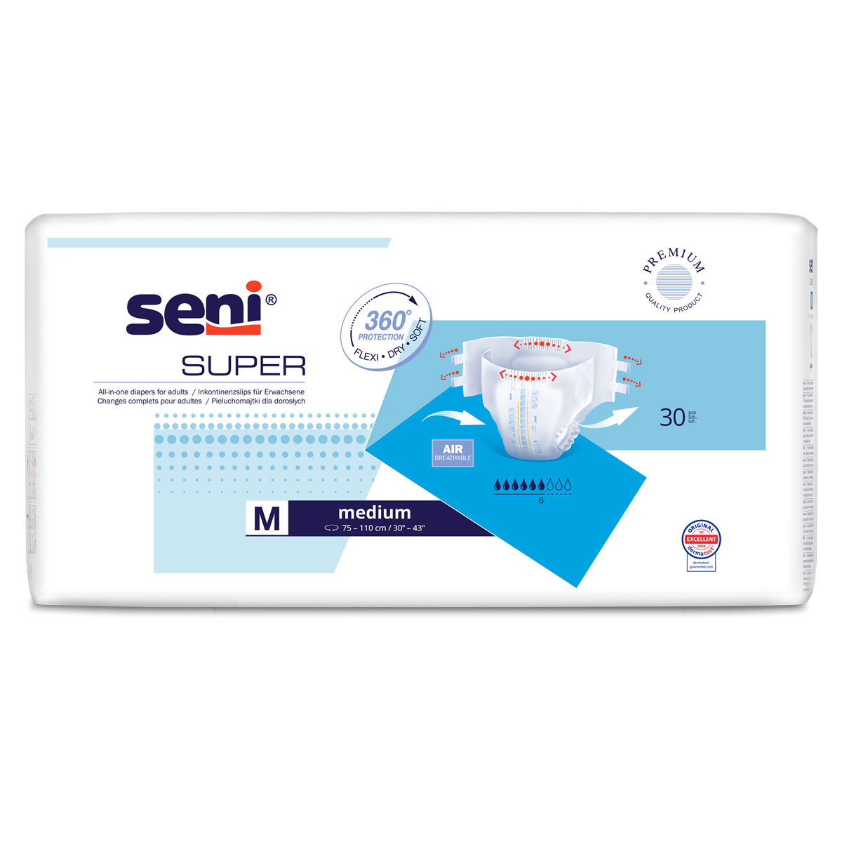 SENI Super - Inkontinenzwindeln - 30 Stück Pack - Medium (M)