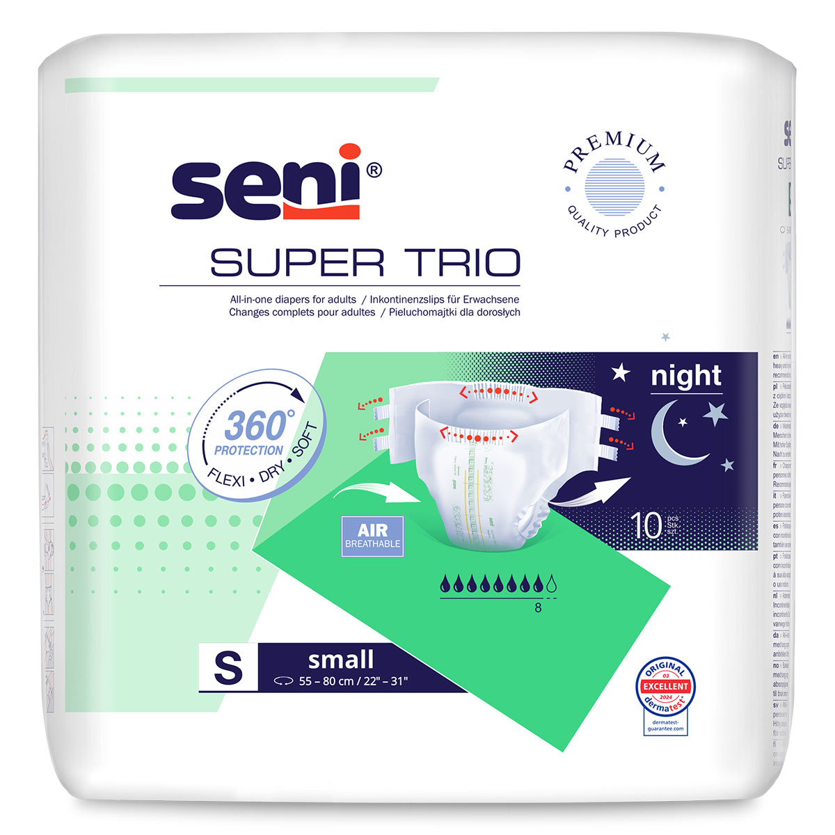 SENI Super TRIO - Inkontinenzwindeln - Gr. 1 SMALL 80 (8x10 Stück)