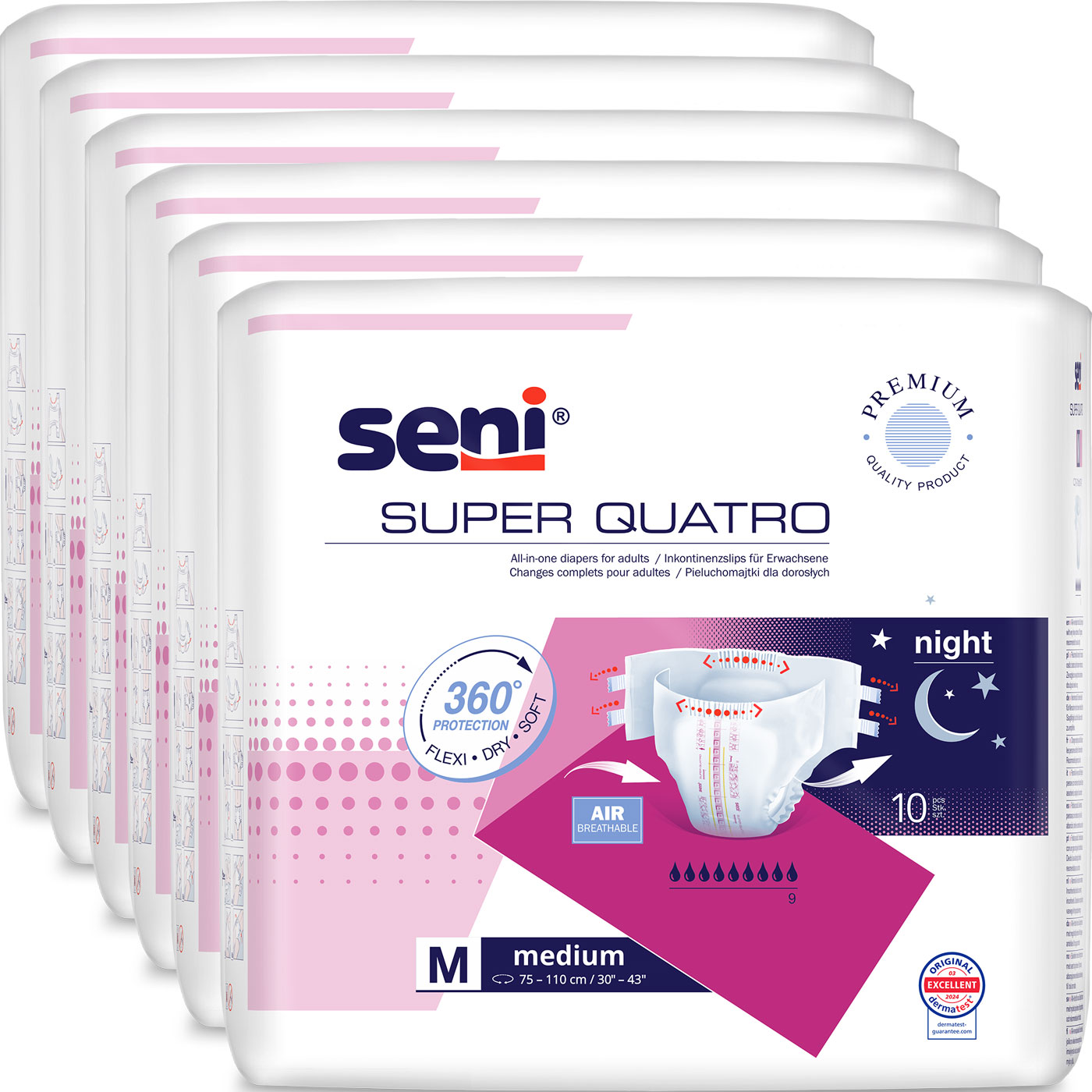 SENI Super QUATRO - Inkontinenzwindeln - Gr. 2 MEDIUM (6x10 St.)