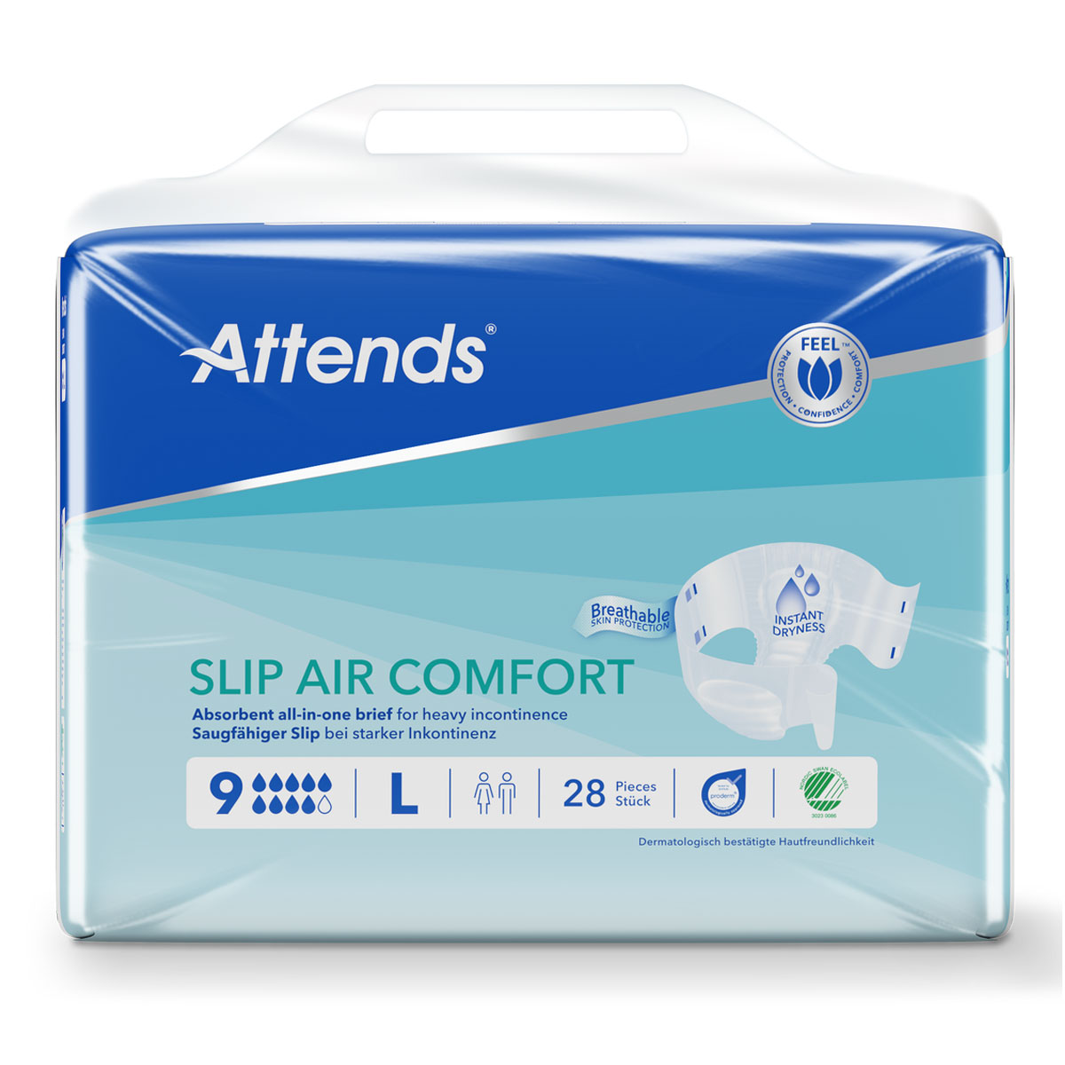 ATTENDS Slip AIR Comfort 9 - Large (L), Inkontinenzwindeln, 112 (4x28) Stück