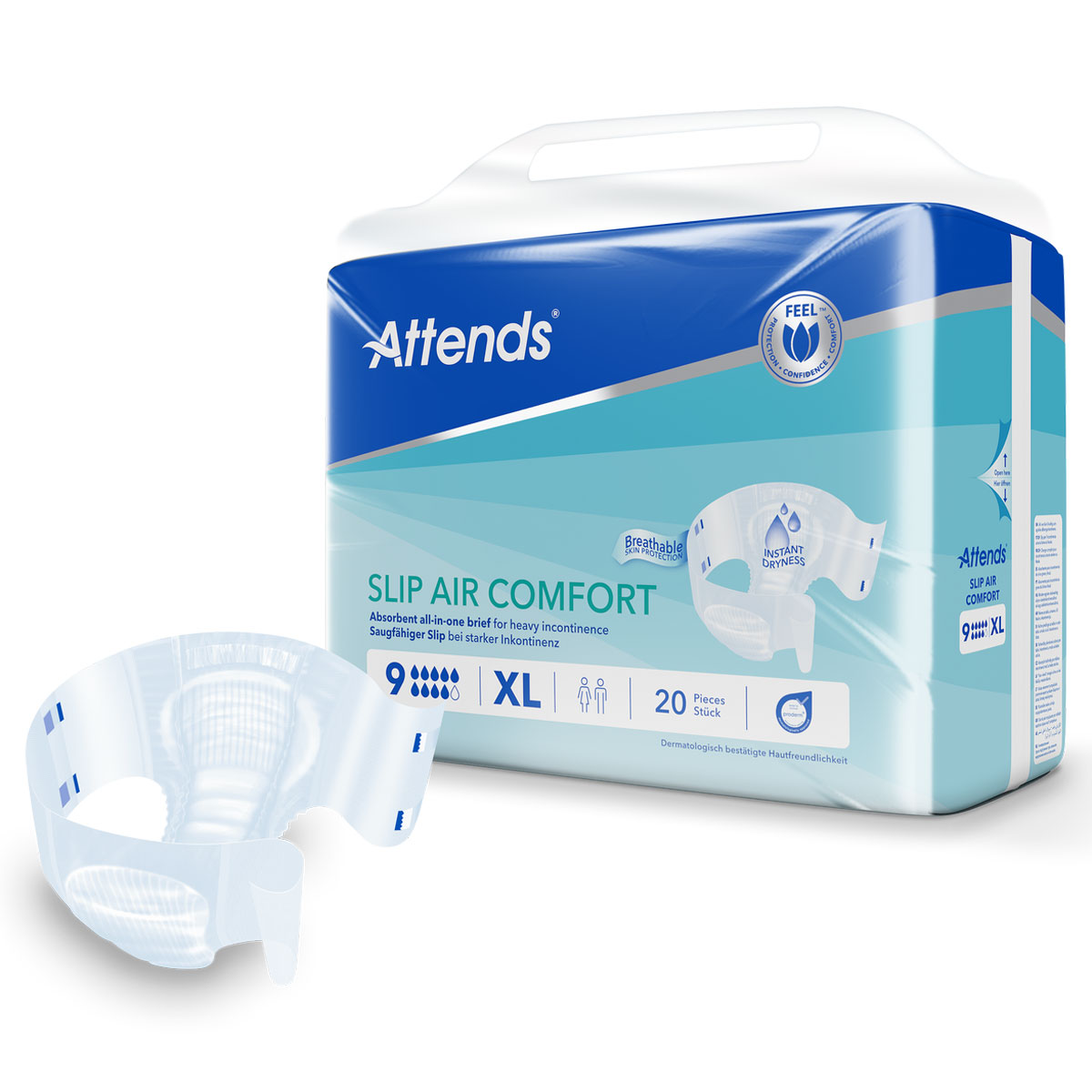 ATTENDS Slip AIR Comfort 9 - Extra Large (XL), Inkontinenzwindeln, 60 (3x20) Stück ATTENDS Slip AIR Comfort 9 - Extra Large (XL), Inkontinenzwindeln, 60 (3x20) Stück