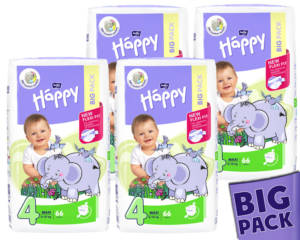 Bella Happy COMFORT Gr. 4 Babywindeln Maxi 8-18 kg 264 (4x66) Stück BIGpack