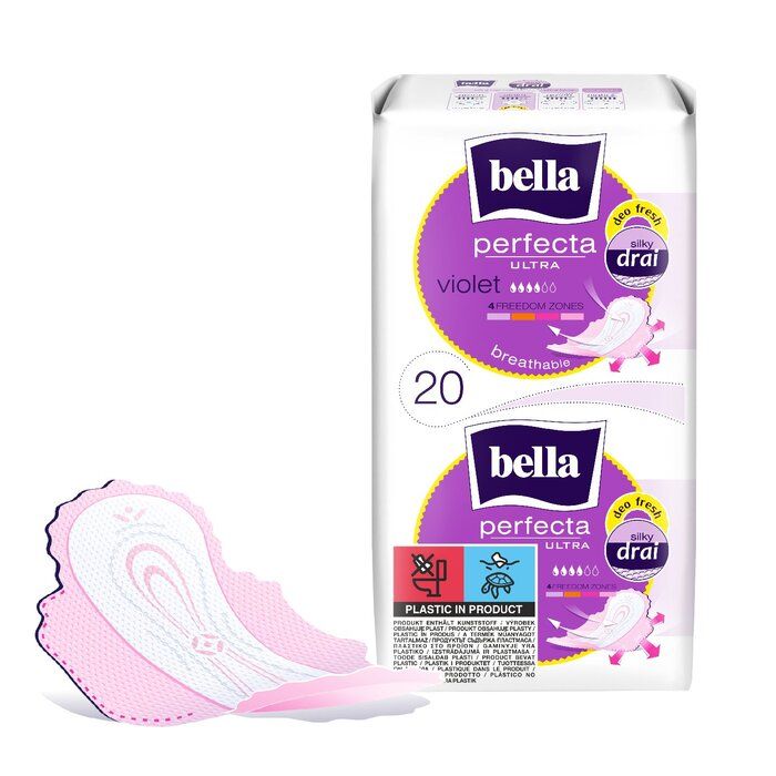 Bella Perfecta Ultra Binden VIOLET mit Frischeduft und Flügel - Silky drai - 20 Stück