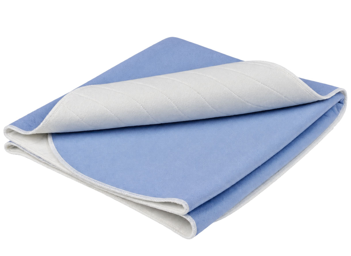 Faltbare untere Auflage in Blau und Weiß, gepolstert, mit einer glatten Oberfläche und einer genähten Struktur. Die untere Seite ist vollständig blau, die obere Seite zeigt eine weiße, gewellte Textur.