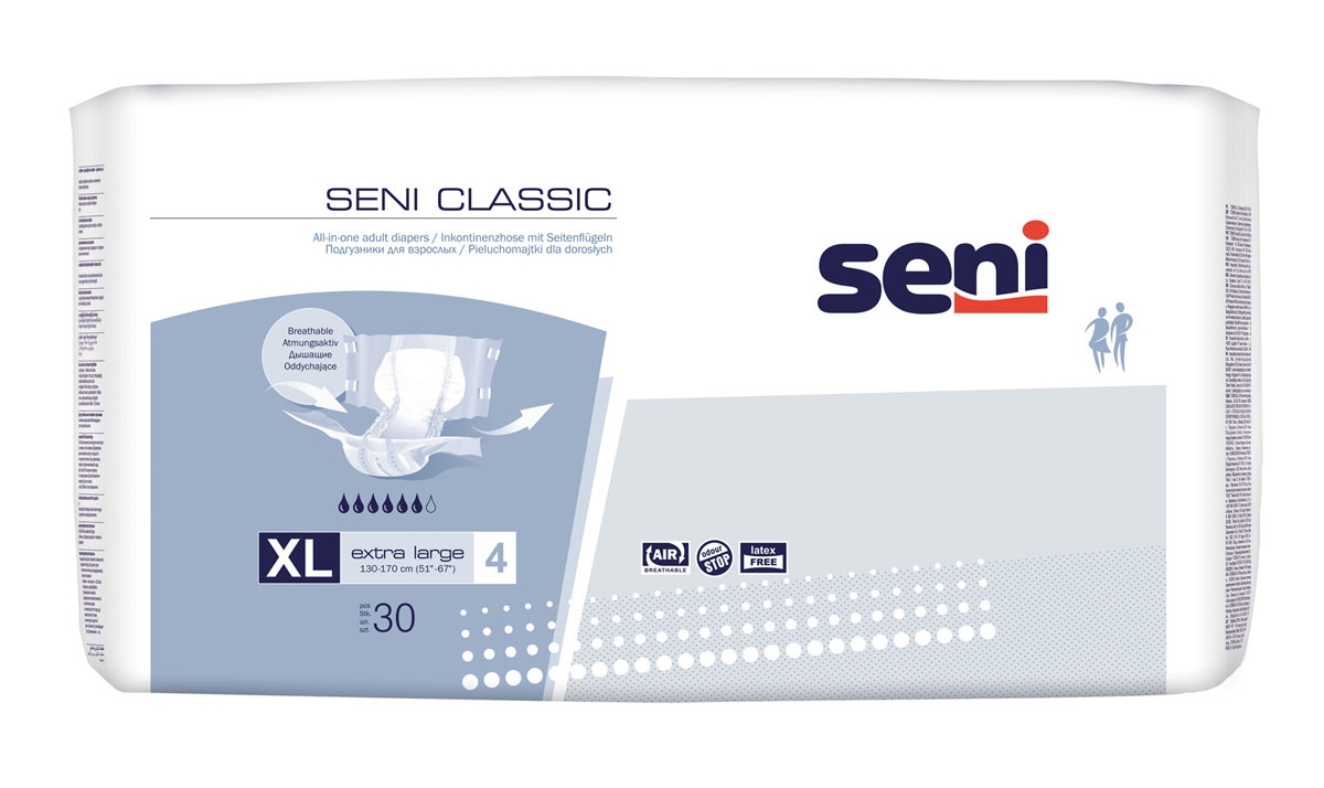 SENI CLASSIC - Gr. 4 Extra Large - Windelhosen für den Tag, 4x30 (120) Stück