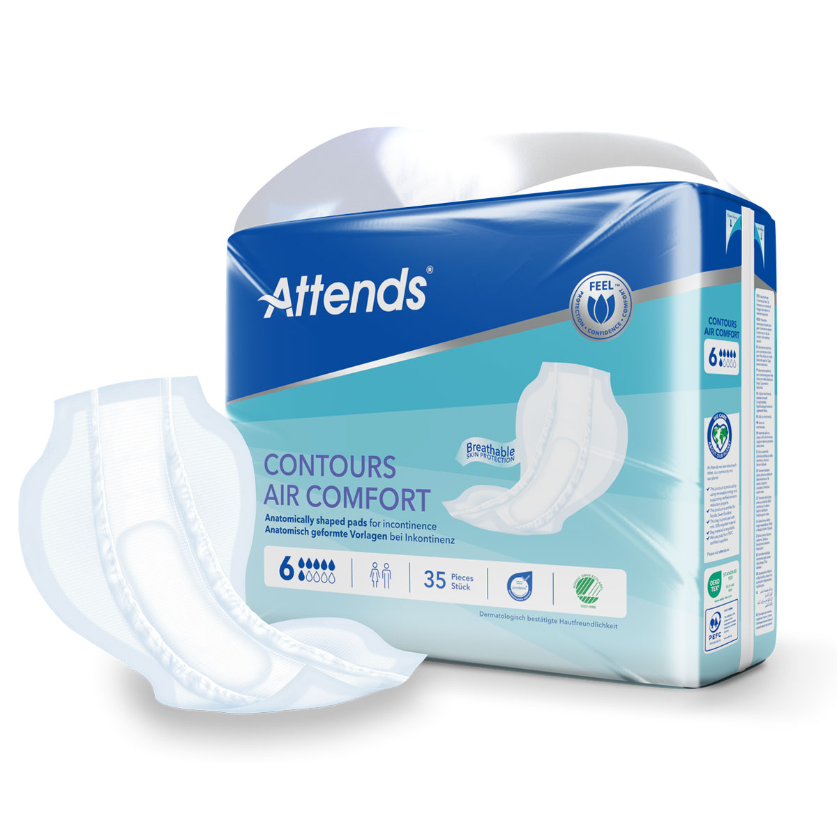 ATTENDS Contours AIR Comfort 6 - atmungsaktive Vorlage - 4x35 Stück