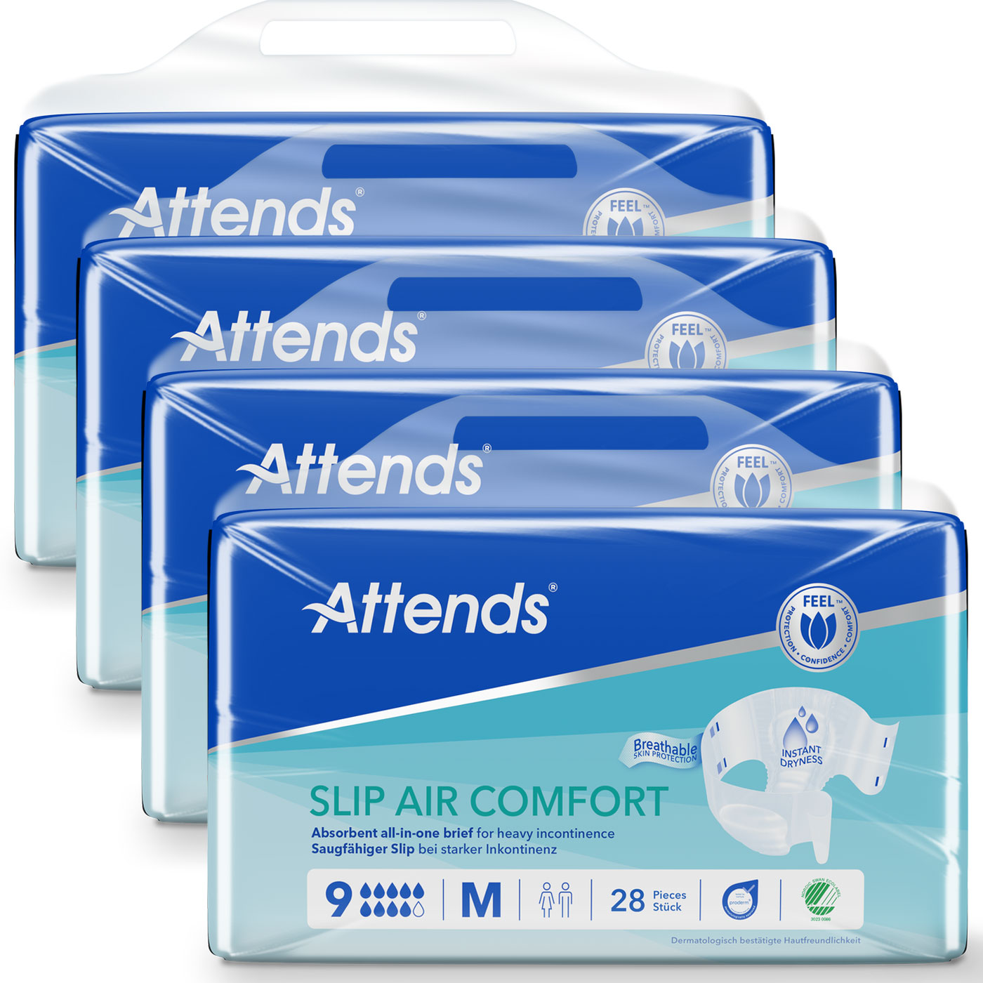 ATTENDS Slip AIR Comfort 9 - Medium (M), Inkontinenzwindeln, 112 (4x28) Stück