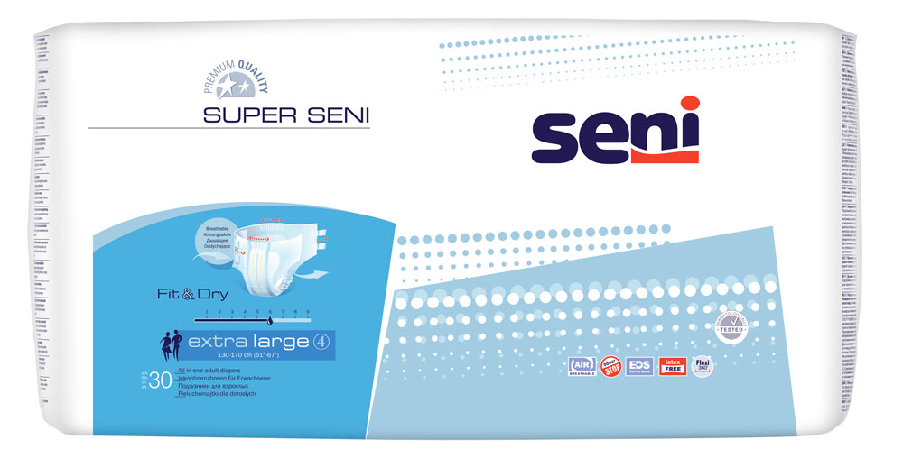 Super Seni - Inkontinenzwindeln - Gr. 4 EXTRA LARGE 120 (4x30 Stück)
