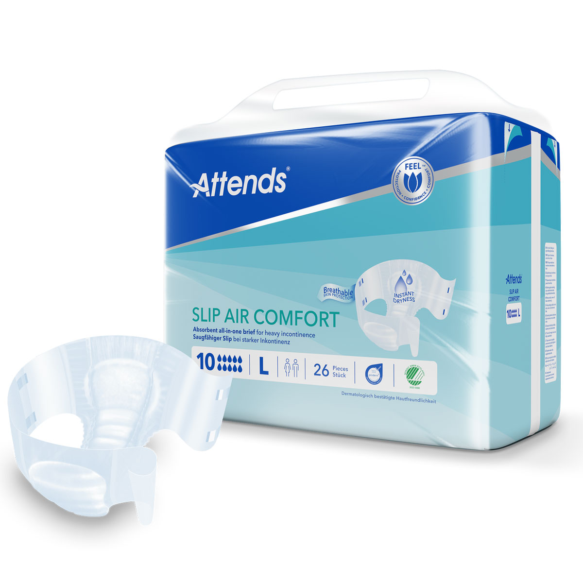 ATTENDS Slip AIR Comfort 10 - Large (L), Inkontinenzwindeln, 78 (3x26) Stück ATTENDS Slip AIR Comfort 10 - Large (L), Inkontinenzwindeln, 78 (3x26) Stück
