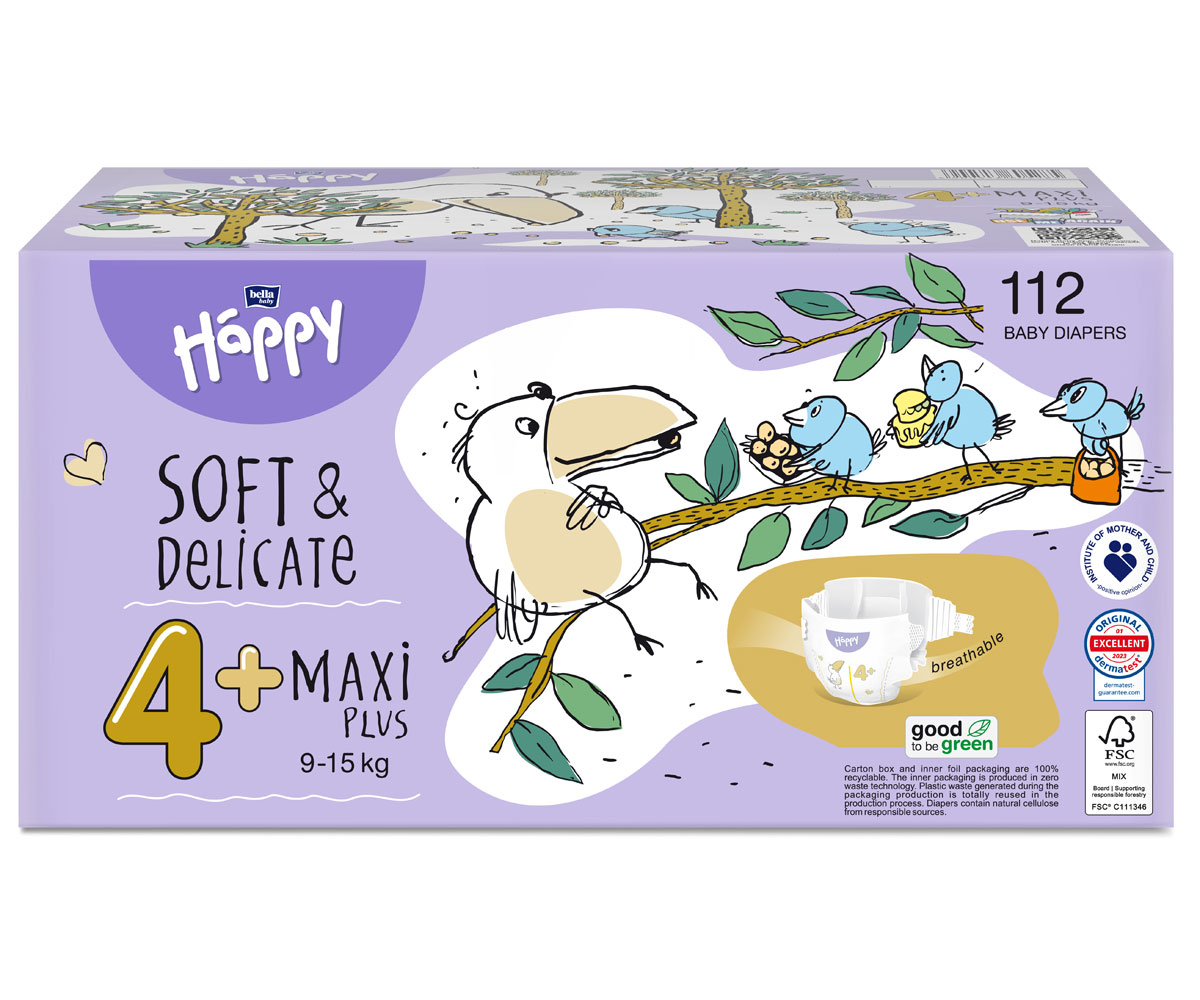 Bella Happy Soft & Delicate Windel BOX - MAXI+ Gr. 4+ (9-15kg) - 112 Stück