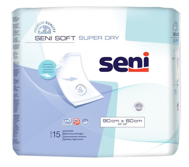 SENI Soft SUPER DRY - Krankenunterlagen - 90 x 60cm - (15 Stück Packung)