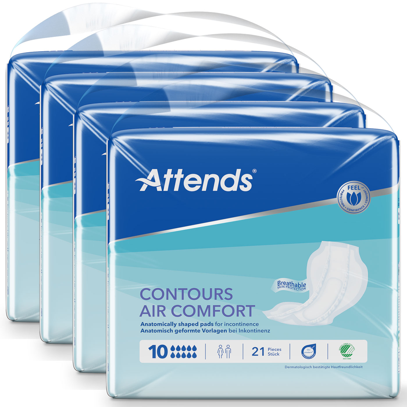 ATTENDS Contours AIR Comfort 10 - atmungsaktive Vorlage - 4x21 Stück