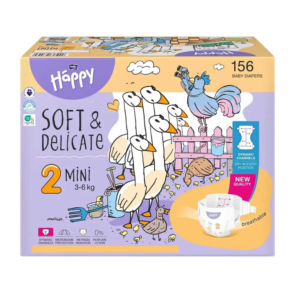 Bella Happy Soft & Delicate Windel BOX - MINI Gr. 2 (3-6kg) - 156 Stück