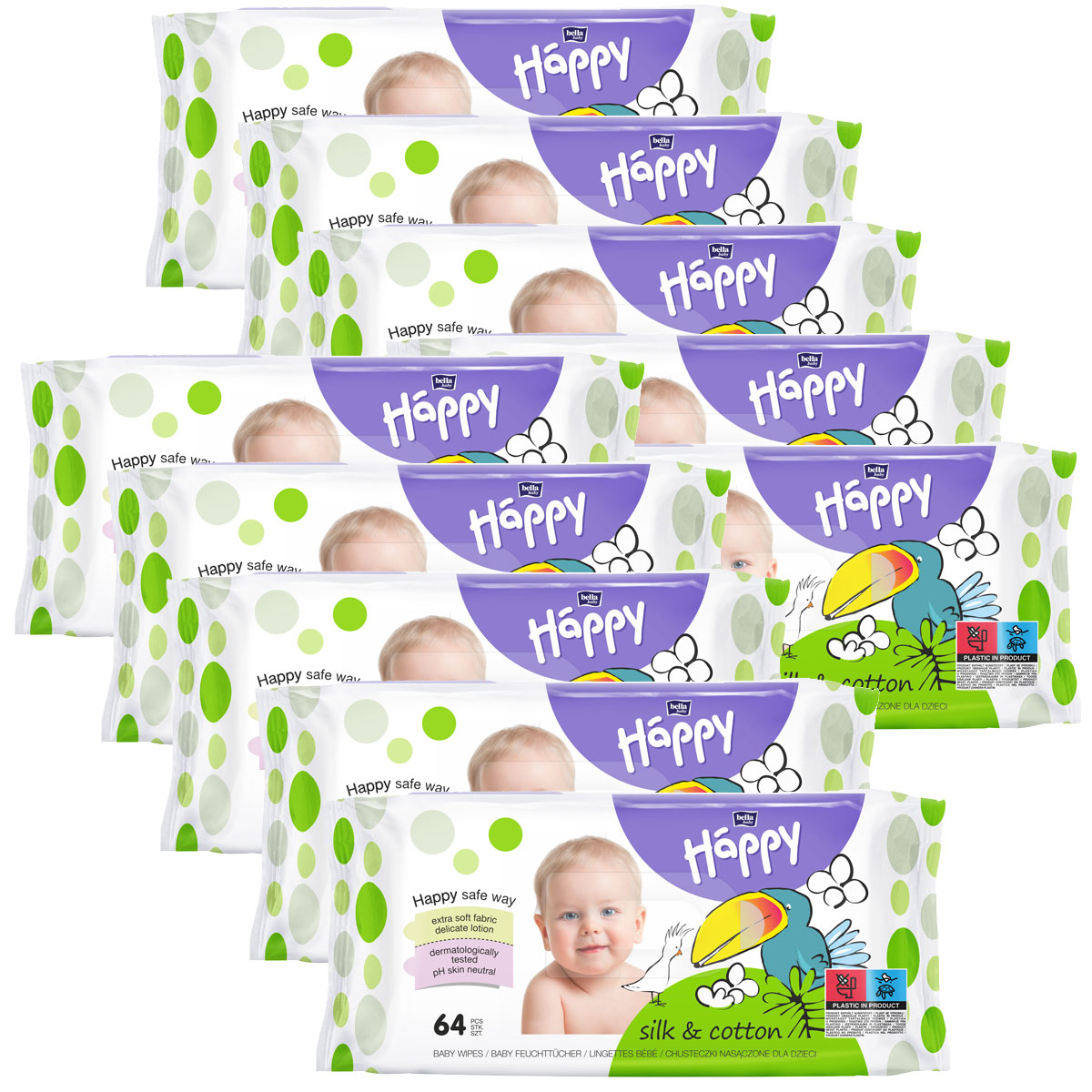 Sparpack - Bella Happy Feuchttücher Seide & Baumwolle (10x 64 Stück)