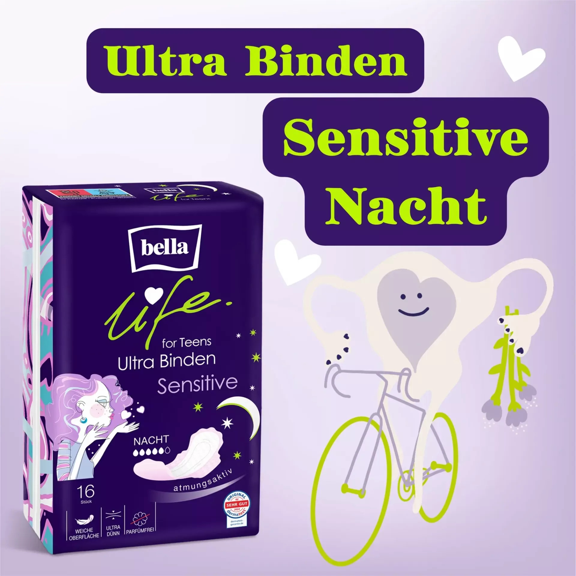 Bella life for Teens Ultra Binden Sensitive Nacht mit Flügeln - 16 Stück
