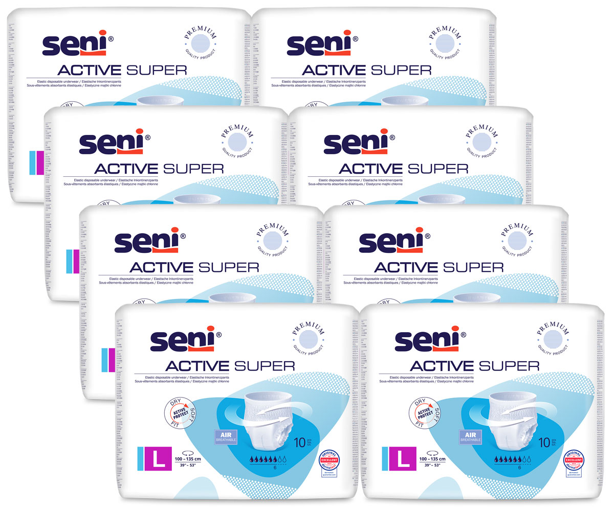 SENI Active SUPER - Inkontinenzslip LARGE (8x10) 80 Stück