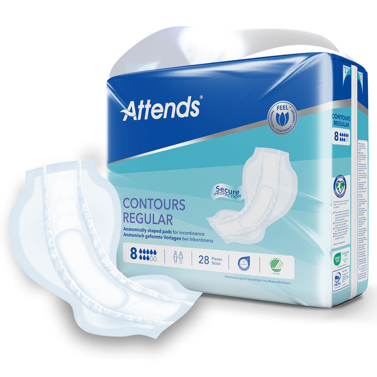 ATTENDS Contours Regular 8 - Inkontinenzvorlagen - 4x28 Stück