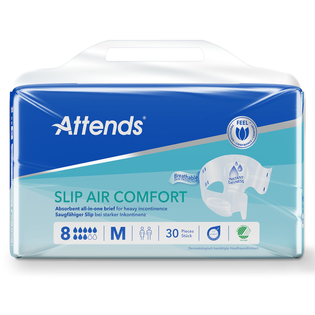 ATTENDS Slip AIR Comfort 8 - Medium (M), Inkontinenzwindeln, 120 (4x30) Stück