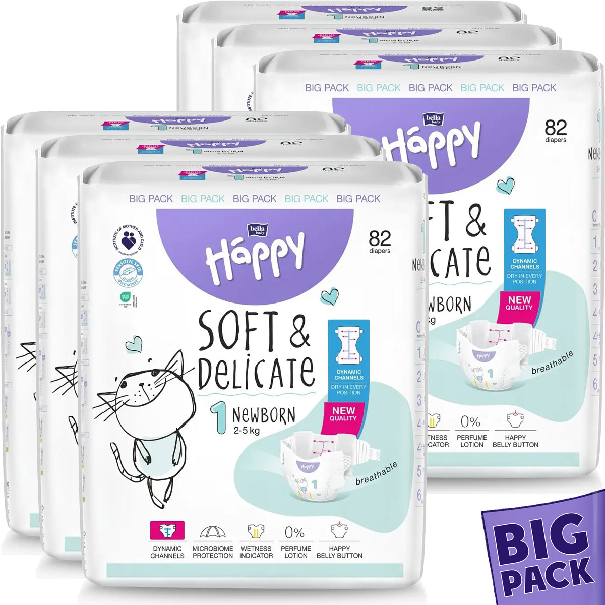 Bella Happy Soft & Delikate Gr. 1 - Babywindeln Newborn 2-5 kg 492 (6x82) Stück BIGpack