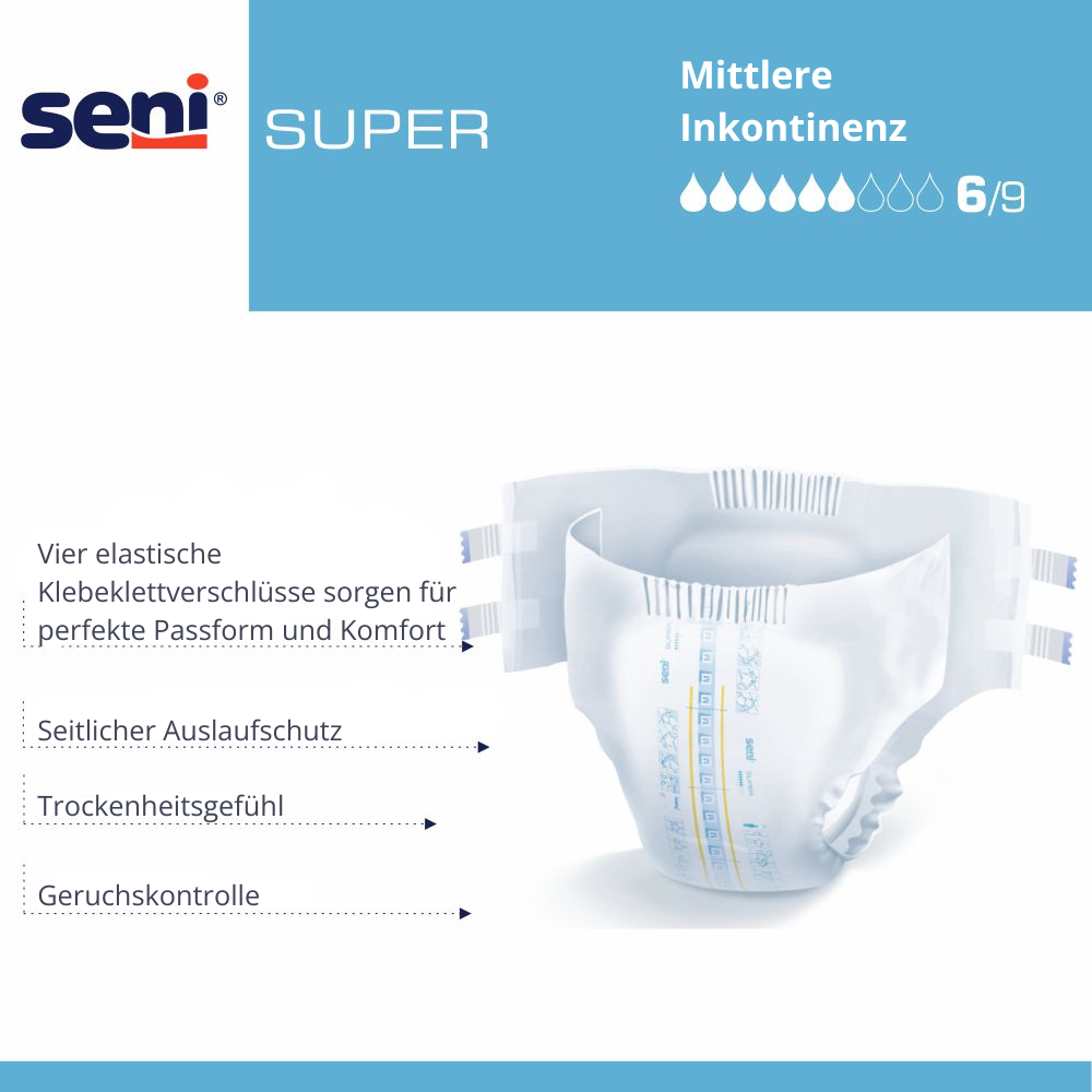 SENI Super - Inkontinenzwindeln - 30 Stück Pack - X-Large (XL)