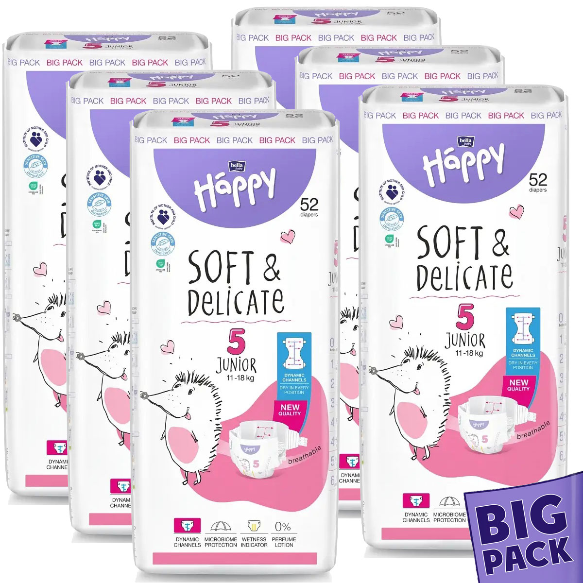 Bella Happy Soft & Delikate Gr. 5 - Kinderwindeln Junior 11-18 kg 312 (6x52) Stück BIGpack