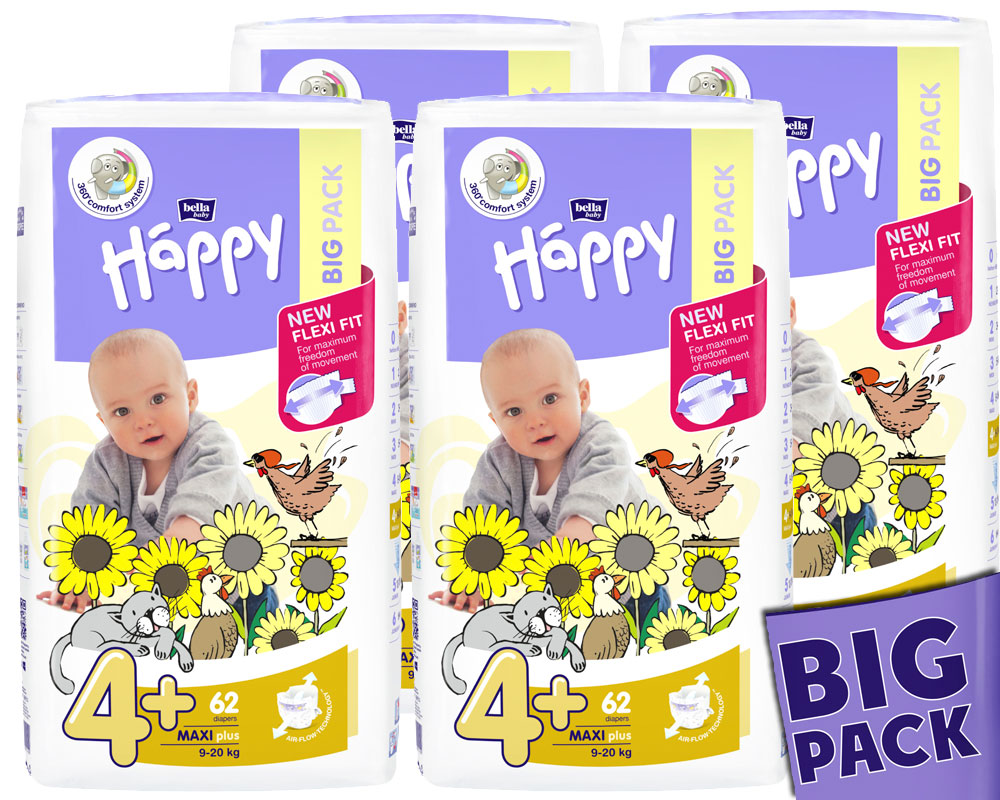 Bella Happy COMFORT Gr. 4+ Babywindeln Maxi PLUS 9-20 kg 248 (4x62) Stück BIGpack